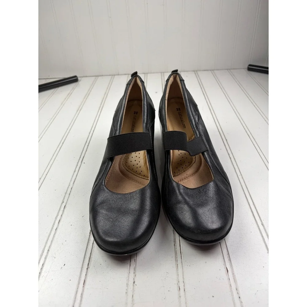 Naturalizer Ande Black Leather Mary Jane Comfort Wedges Women's Size 8.5